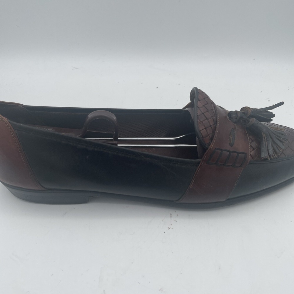 Bragano Mens Shoes Size 10M Black Brown Leather Full‎ Strap Woven Tassel Loafers - Picture 9 of 16